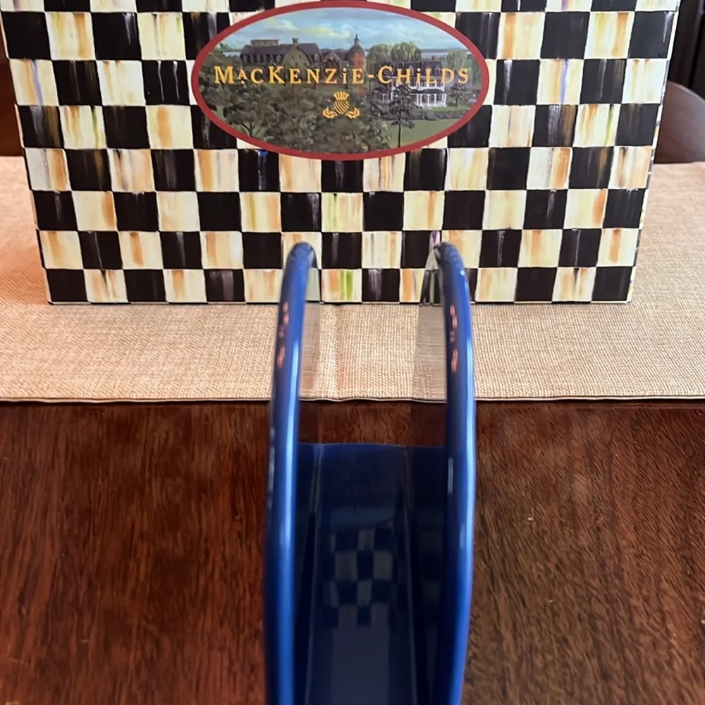 NWT Mackenzie Childs Blue Flower Market napkin holder and Courtly check napkins